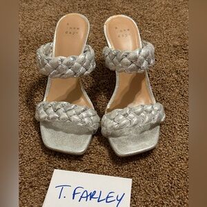 A New Day Silver Braided Sandals with Square-Toe Design